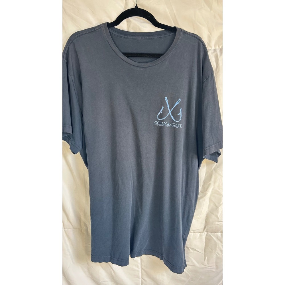 Ocean & Coast Mens 2X‎ Graphic T Shirt Fishing Flag Short Sleeve Gray Blue